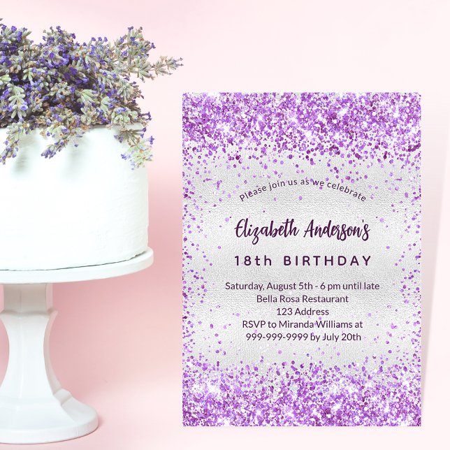 Birthday silver purple glitter invitation (Creator Uploaded)