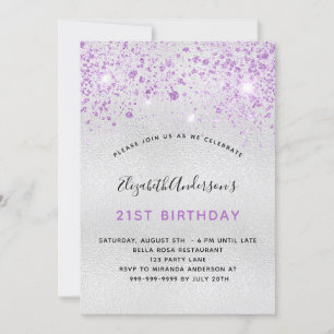Birthday silver purple glitter invitation