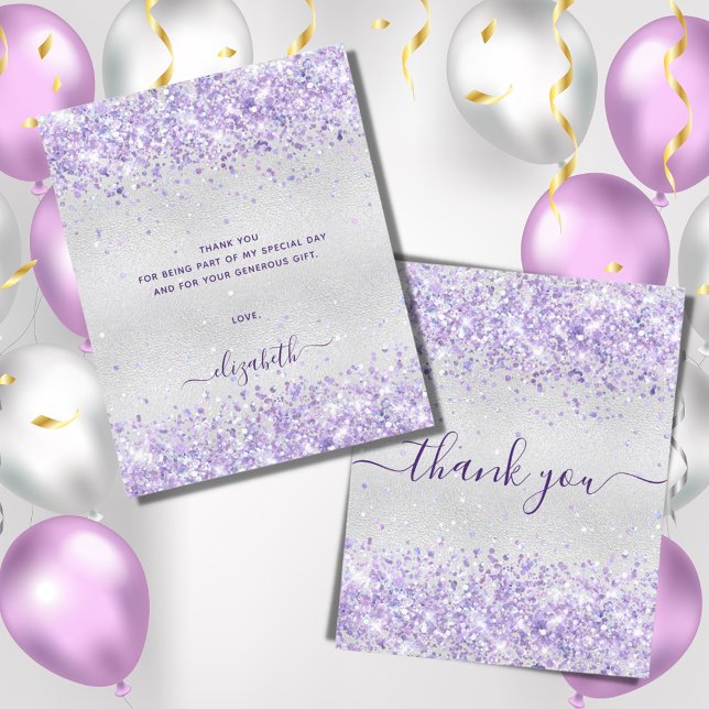 Birthday silver purple glitter thank you card (Creator Uploaded)