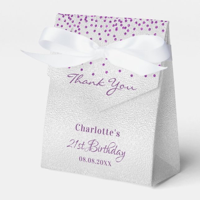 Birthday silver purple thank you  favour box (Front Side)