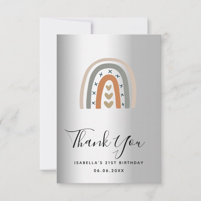 Birthday silver rainbow modern thank you card (Front)
