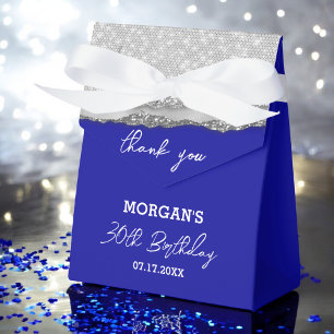 Birthday Silver Royal Blue Glitter Name Thank You Favour Box