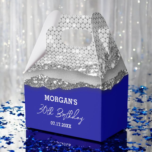 Birthday Silver Royal Blue Glitter Name Thank You Favour Box (Creator Uploaded)