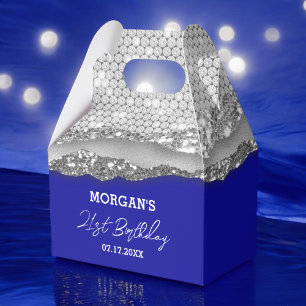 Birthday Silver Royal Blue Glitter Name Thank You Favour Box