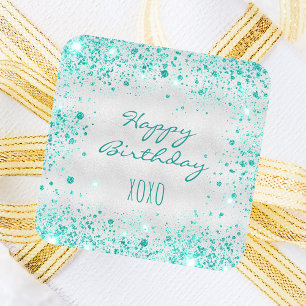 Birthday silver teal glitter dust hugs kisses classic round sticker