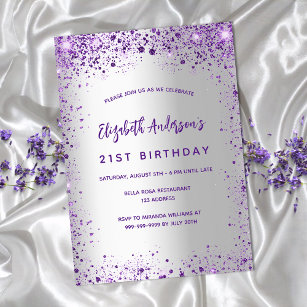 Birthday silver violet purple sparkles luxury invitation