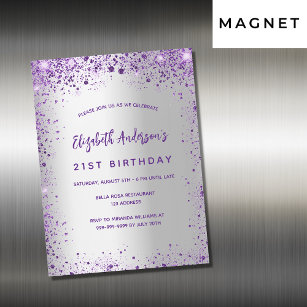 Birthday silver violet purple sparkles luxury magnetic invitation