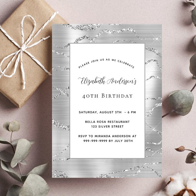 Birthday silver white elegant luxury invitation (Creator Uploaded)