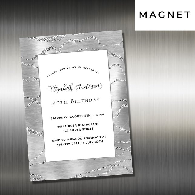 Birthday silver white elegant luxury magnetic invitation (Creator Uploaded)