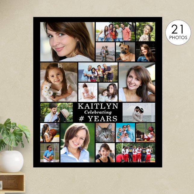 Birthday Simple 21 Photo Collage Custom Poster (Creator Uploaded)