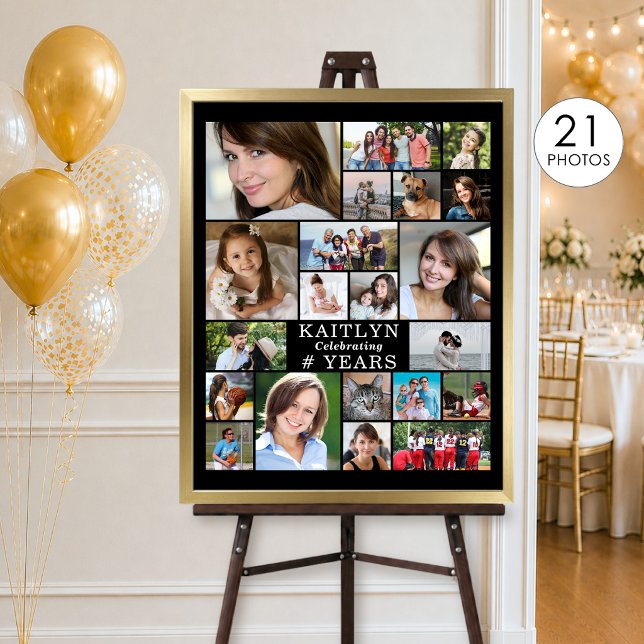 Birthday Simple 21 Photo Collage Custom Poster (Creator Uploaded)