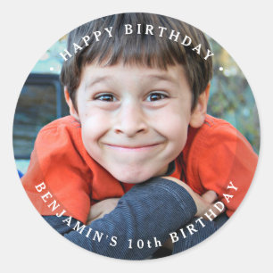 Birthday Simple Cute Personalised Photo Classic Round Sticker