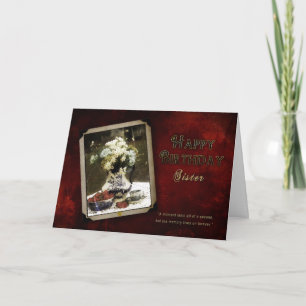 Birthday, Sister, Antique Blue Blue Dishes, Flower Card