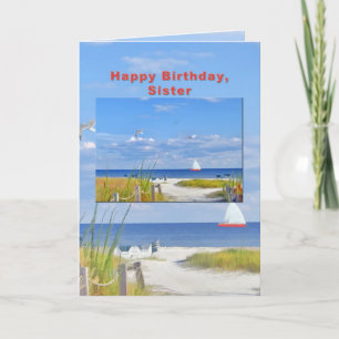Birthday, Sister, Beach and Ocean View Card