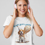 Birthday Sister Beagle Dog Balloon Custom Tri-Blend Shirt<br><div class="desc">This beagle puppy dog is sure to be a hit with the birthday family; they're trained to sit, stay, obey, hold a balloon and play party animal, like it's a birthday. This beagle puppy has tan markings over white with a black nose, he's also dressed with a colourful party hat...</div>