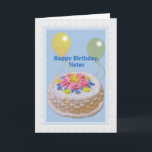 Birthday, Sister, Cake and Balloons Card<br><div class="desc">This decorated cake and yellow and green balloons make a festive cover for this happy birthday greeting card.  Feel free to change the inside verse to suite your needs.</div>