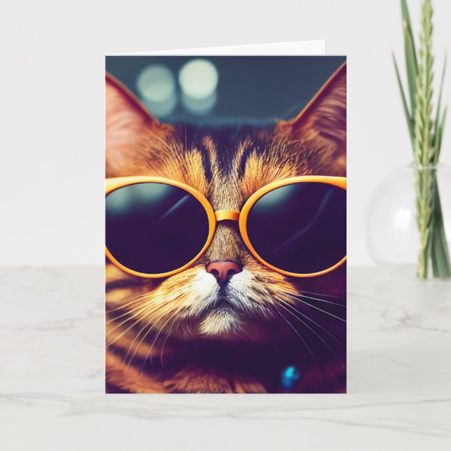 BIRTHDAY SISTER COOL CAT GREETING CARD (Front)