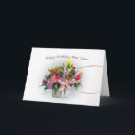 Birthday, Sister, Flowers in a Basket Card<br><div class="desc">This colourful bouquet of flowers with swirling pink ribbons is the cover for this birthday card for a sister.    Customise the card by changing the inside verse to suit your needs.</div>
