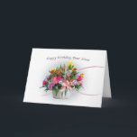 Birthday, Sister, Flowers in a Basket Card<br><div class="desc">This colourful bouquet of flowers with swirling pink ribbons is the cover for this birthday card for a sister.    Customise the card by changing the inside verse to suit your needs.</div>