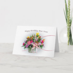 Birthday, Sister, Flowers in a Basket Card