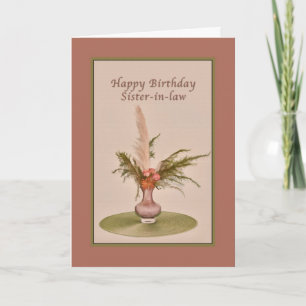 Birthday, Sister-in-law, Vase of Roses and Ferns Card