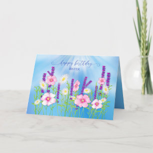 Birthday Sister Soft Delicate Flower Garden Blue Card
