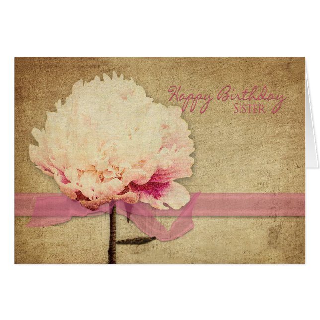 Birthday - Sister - Vintage Peonies, Flower (Front Horizontal)