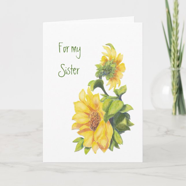 Birthday Sister, Watercolor Sunflowers, Floral Card (Front)