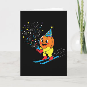 Birthday Skiing Orange Party Confetti On Slopes Card