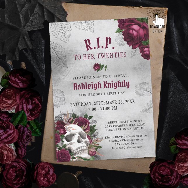 Birthday Skull and Roses RIP Decade  Invitation (Creator Uploaded)