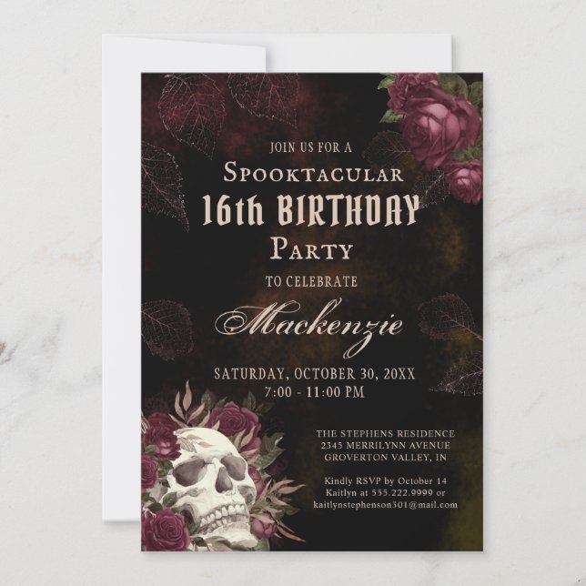 Birthday Skull Roses Dark Grunge Party Invitation (Front)