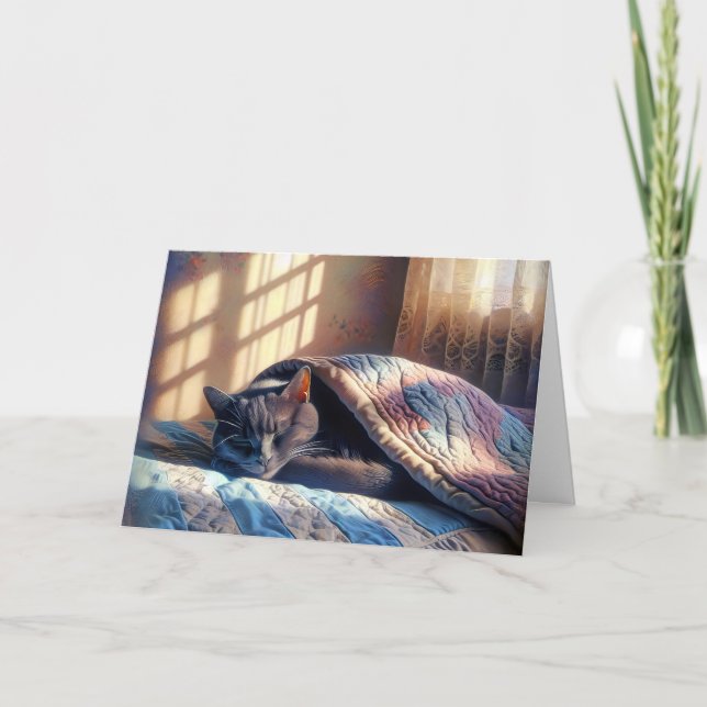 Birthday Sleeping Grey Cat Card (Front)
