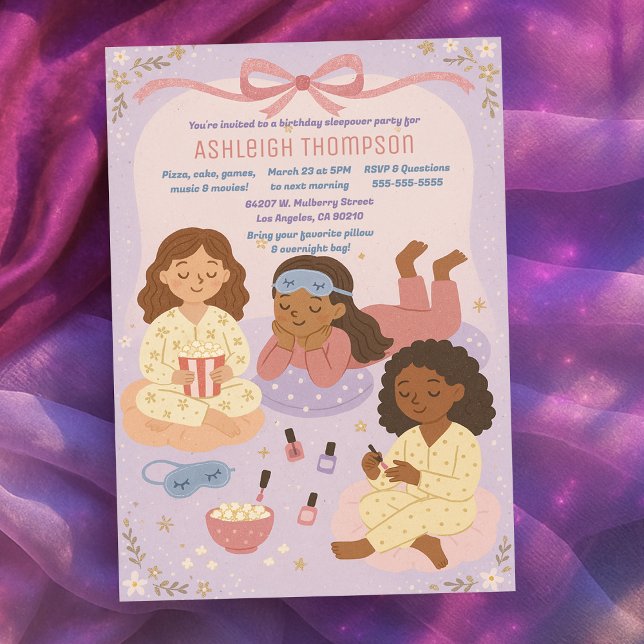 Birthday Sleepover Pajama Party for Girls Invitation (Birthday Sleepover Pajama Party for Girls Invitation)