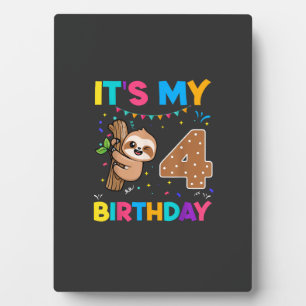 Birthday Sloth 4 years old 4th Birthday Sloth Love Plaque