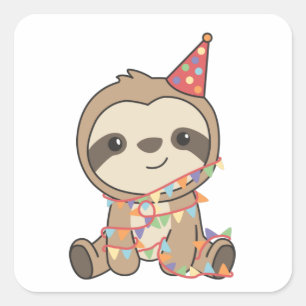 Birthday Sloth For Children A Birthday Square Stic Sticker