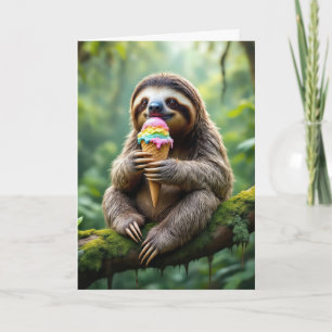 Birthday Sloth With a Rainbow Ice Cream Cone Card