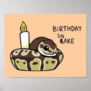 Birthday Snake Cute Ball Python Drawing Poster