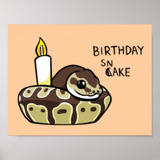 Birthday Snake Cute Ball Python Drawing Poster