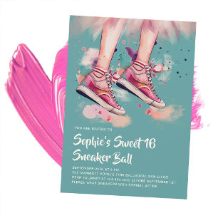 Birthday Sneaker Ball Grunge Painterly Sweet 16 Invitation