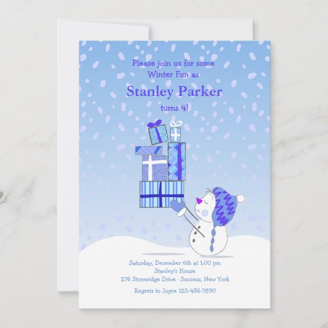 Birthday Snowman Blue Invitation (Front)
