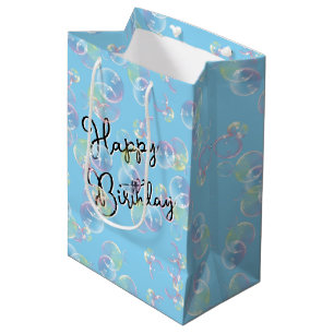 Birthday Soap Bubbles On Light Blue Medium Gift Bag