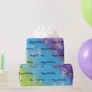 Birthday Soap Bubbles On Rainbow Abstract Wrapping Paper