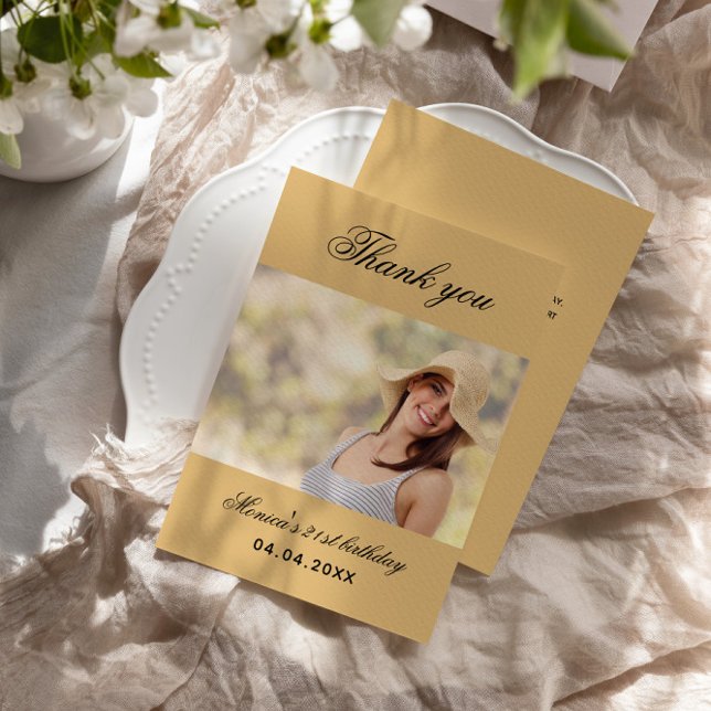 Birthday soft orange photo thank you card (Creator Uploaded)