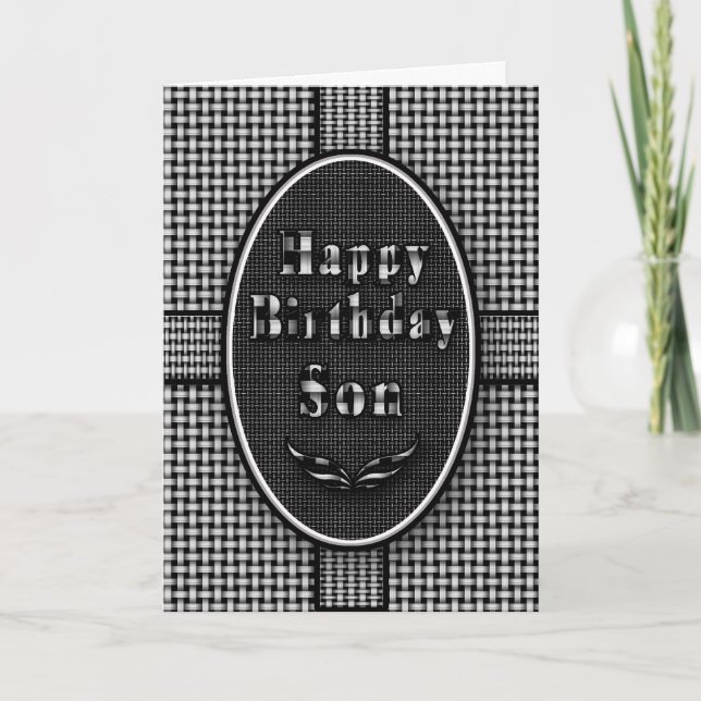 Birthday Son, Black/White Plaid, Abstract Card (Front)