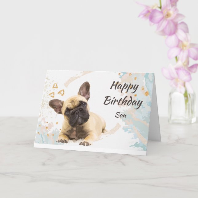  Birthday Son Cute French Bulldog Dog Pet Card (Orchid)