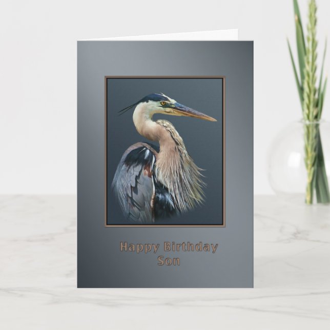 Birthday, Son, Great Blue Heron Bird, Card (Front)
