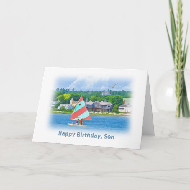Birthday, Son, Sailboat on a Lake,  Nautical Card (Front)