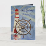 Birthday, Son, Ship's Wheel, Helm Card<br><div class="desc">Card designed for the man who enjoys being on the water and/or ocean.   This nautical measurement
card is in many different categories including for birth days,  father's day,  invitations,  thank you,  think of you,  bon voyage,  etc.
Mug and other products may be available with similar image.</div>