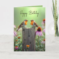 Birthday Songbirds On a Fence Post