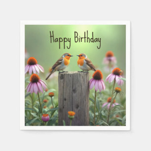 Birthday Songbirds On a Post With Coneflowers Napkin